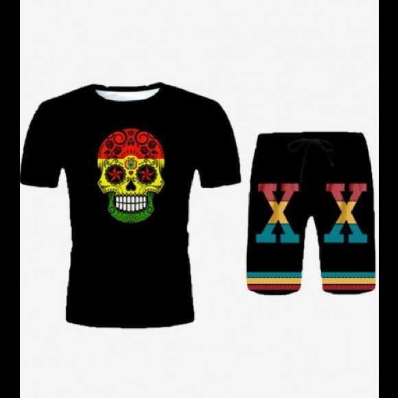 Malcolm ❌ Sugar Skull Short Sleeve T-Shirt & Drawstring X Short - Picture 2 of 6